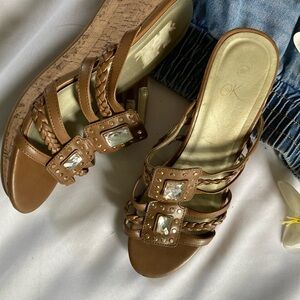 OK women wedge jeweled brown size 9M brown